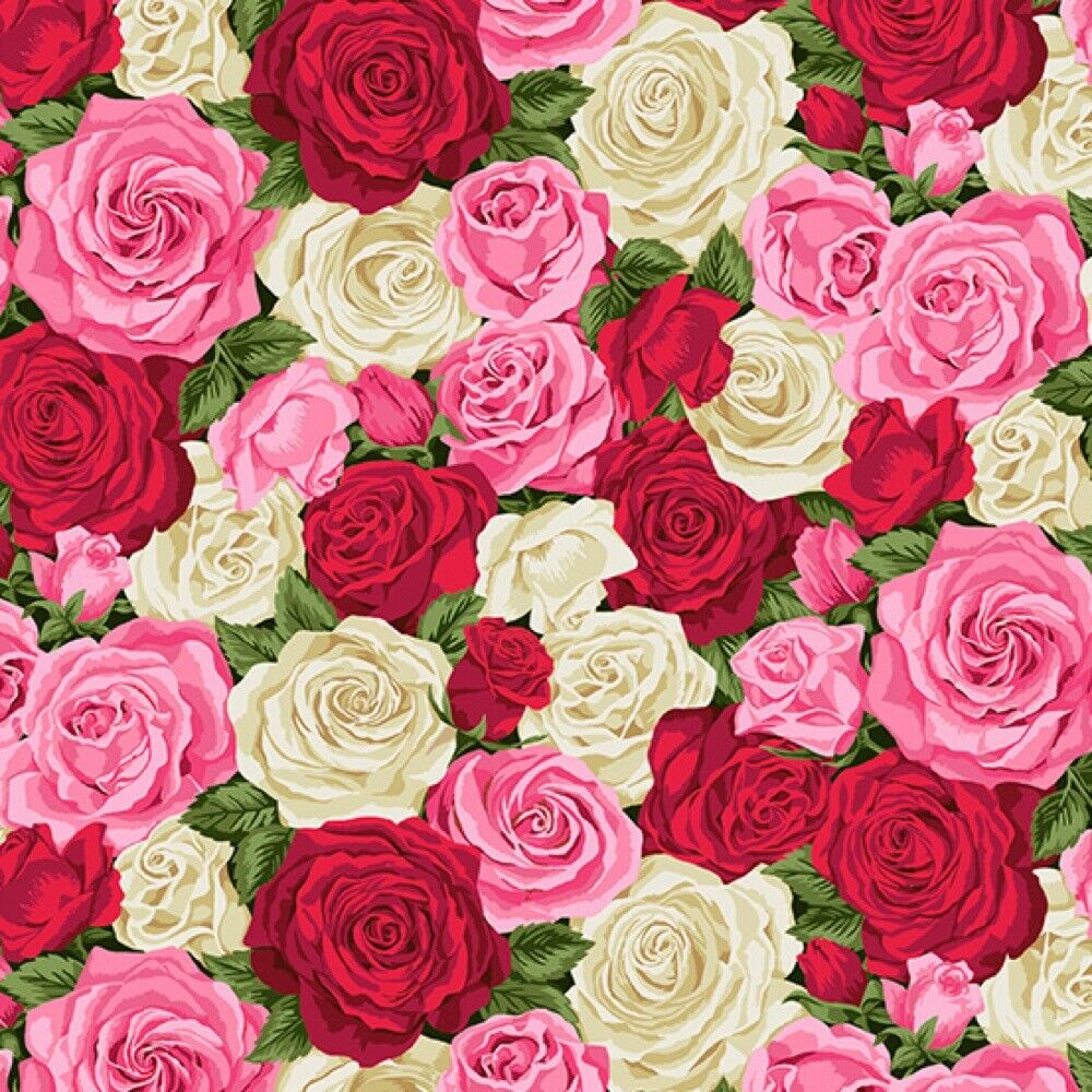 Fat Quarter Summer Garden Rose Bouquet Red Flowers 100% Cotton Quilting Fabric