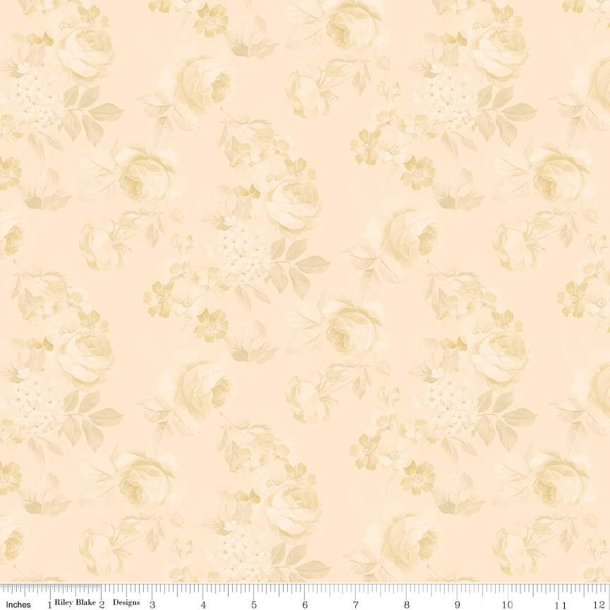 Fat Quarter Rose And Violets Garden Faded Roses Beehive Pastel Yellow 100% Cotton Quilting Fabric