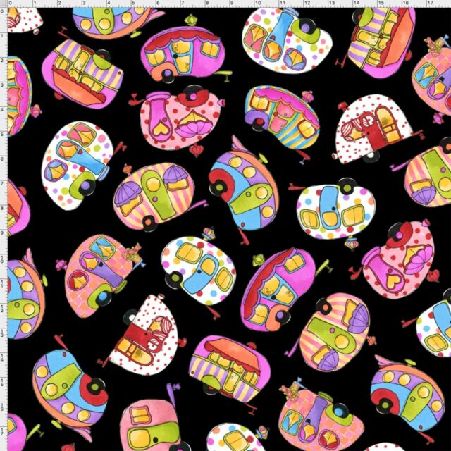 Fat Quarter Happy Camper Tipsy Trailers 100% Cotton Quilting Fabric - Loralie
