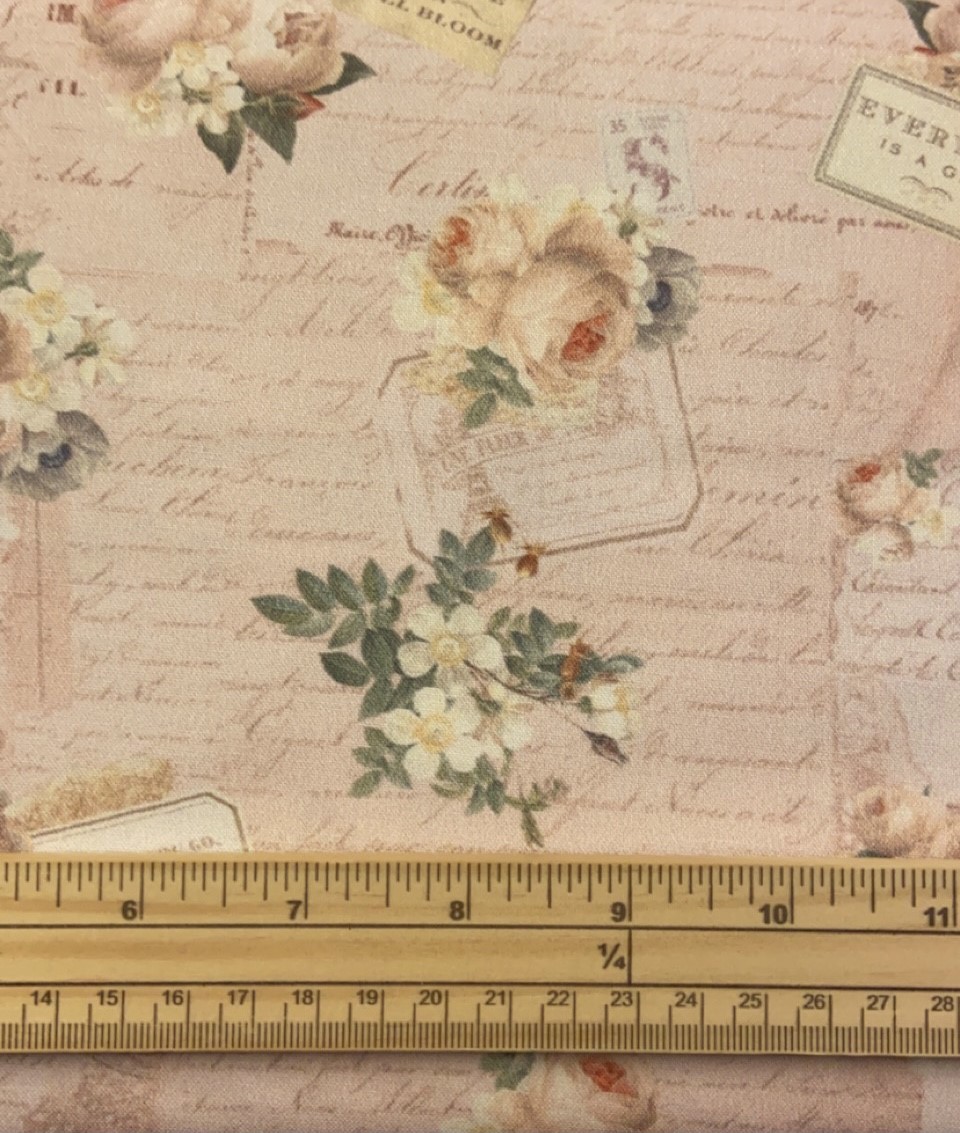 Fat Quarter Rose And Violets Garden Roses On Writing Blush Pink Songbird 100% Cotton Quilting Fabric