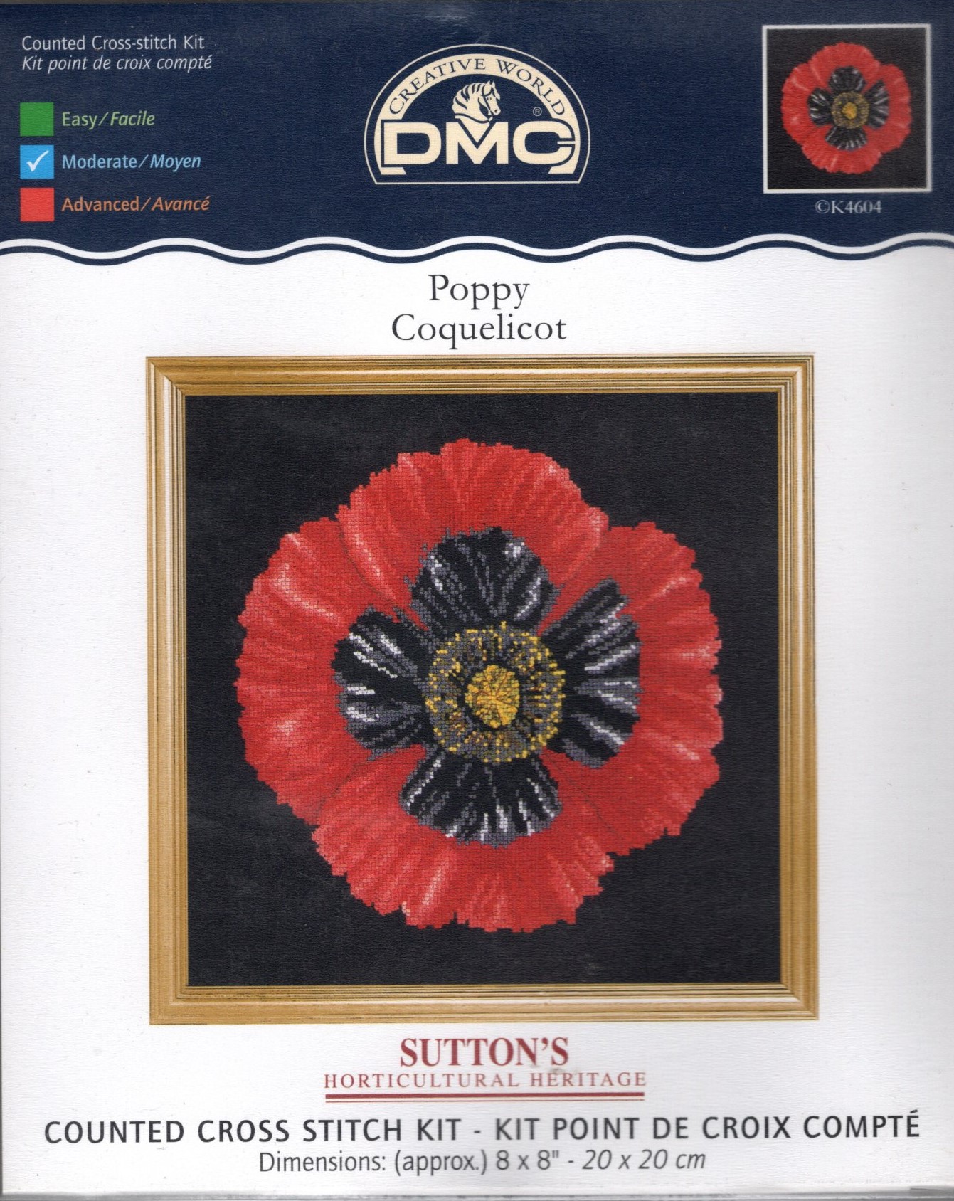 Poppy Cross Stitch Kit - DMC - 8" x 8" (K4604) - Image 2