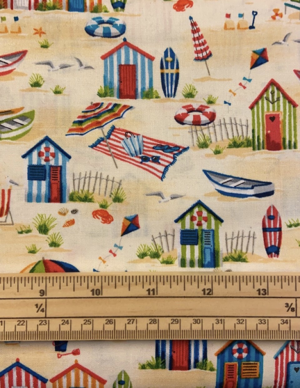 Fat Quarter Besides The Sea Beach Huts Scene 100% Cotton Quilting Fabric