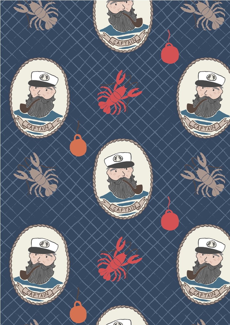 Fat Quarter Harbour Side Captain On Dark Blue 100% Cotton Quilting Fabri