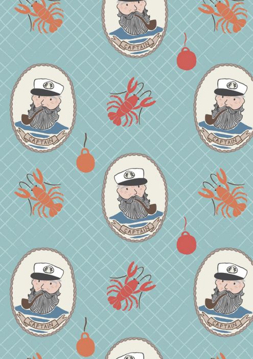 Fat Quarter Harbour Side Captain On Baby Blue 100% Cotton Quilting Fabric