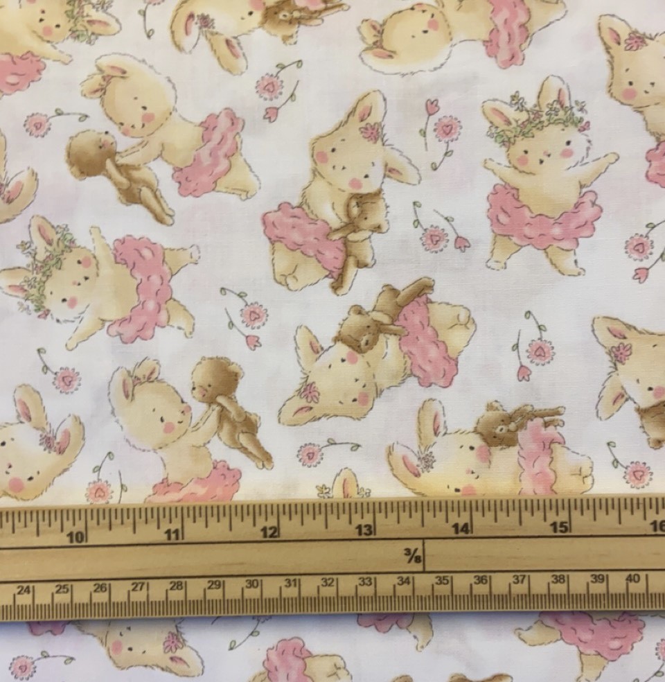 Fat Quarter Ballet Cute Bunny Ballerina 100% Cotton Quilting Fabric