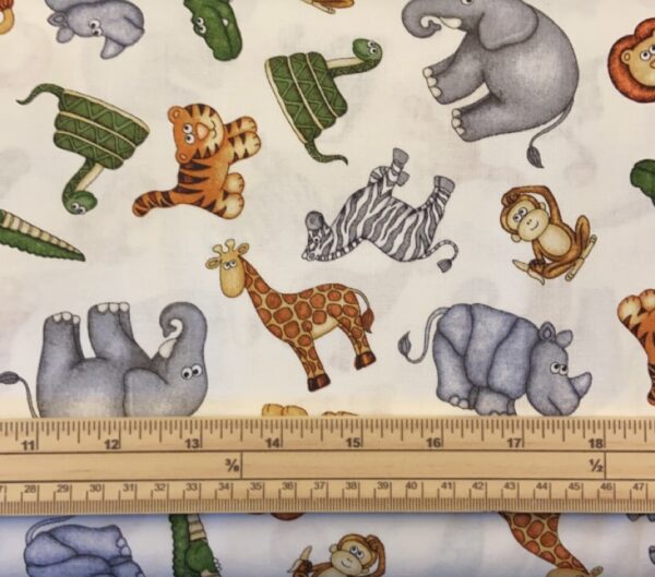 Fat Quarter Jungle Buddies Animals On White 100% Cotton Quilting Fabric