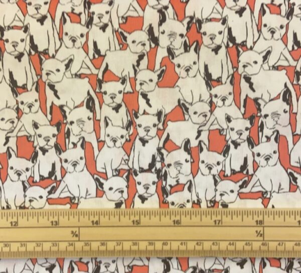 Fat Quarter Lil Doggie French Bull Dogs On Red 100% Cotton Quilting Fabric