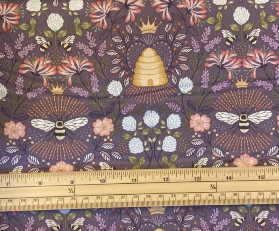 Fat Quarter Bee Hives Bees And flowers on Aubergine Purple 100% Cotton Fabric