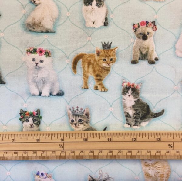 Fat Quarter Kitty Glitter Kittens In Crowns On Blue 100% Cotton Quilting Fabric