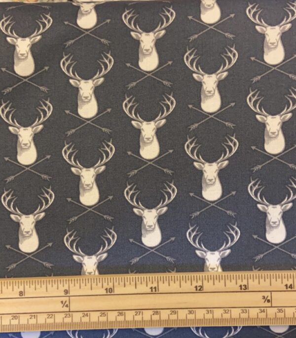 Fat Quarter White Stags Heads On Grey 100% Cotton Quilting Fabric