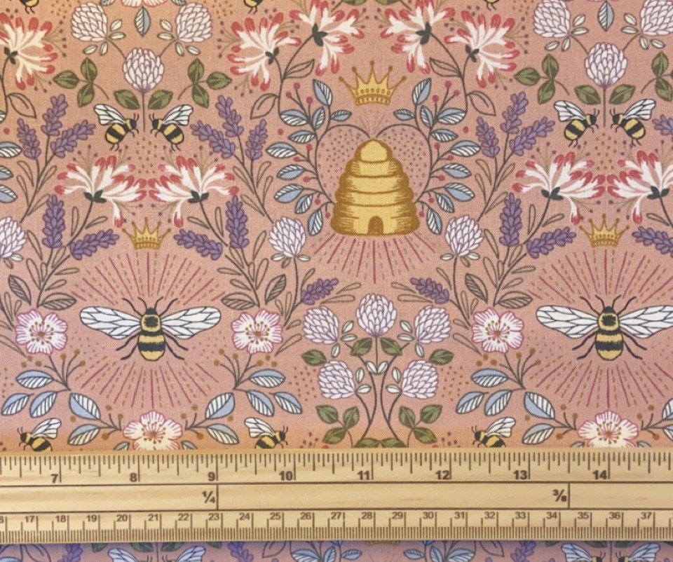 Fat Quarter Bee Hives Bees And flowers on Peach Pink 100% Cotton Fabric