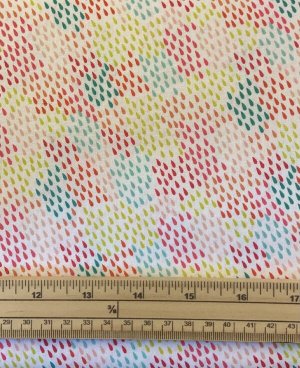 Fat Quarter Rainbow Fantasy Raindrops On White 100% Cotton Quilting Fabric