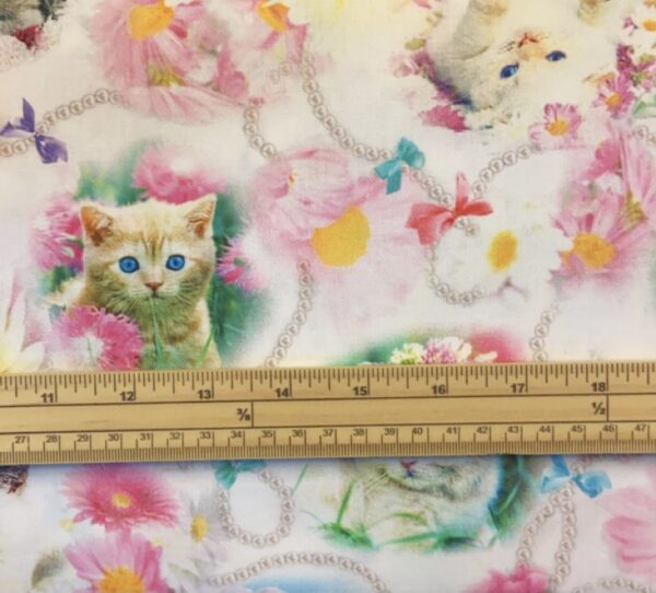 Fat Quarter Kitty Glitter Kittens In Flowers And Pearls 100% Cotton Quilting Fabric