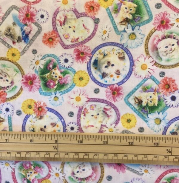 Fat Quarter Kitty Glitter Kittens In Diamond Frames 100% Cotton Quilting Fabric