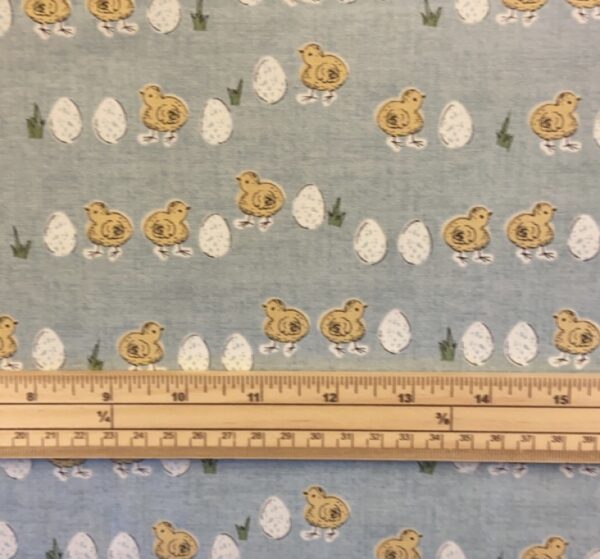 Fat Quarter Home Grown Chicks And Eggs On Teal 100% Cotton Quilting Fabric