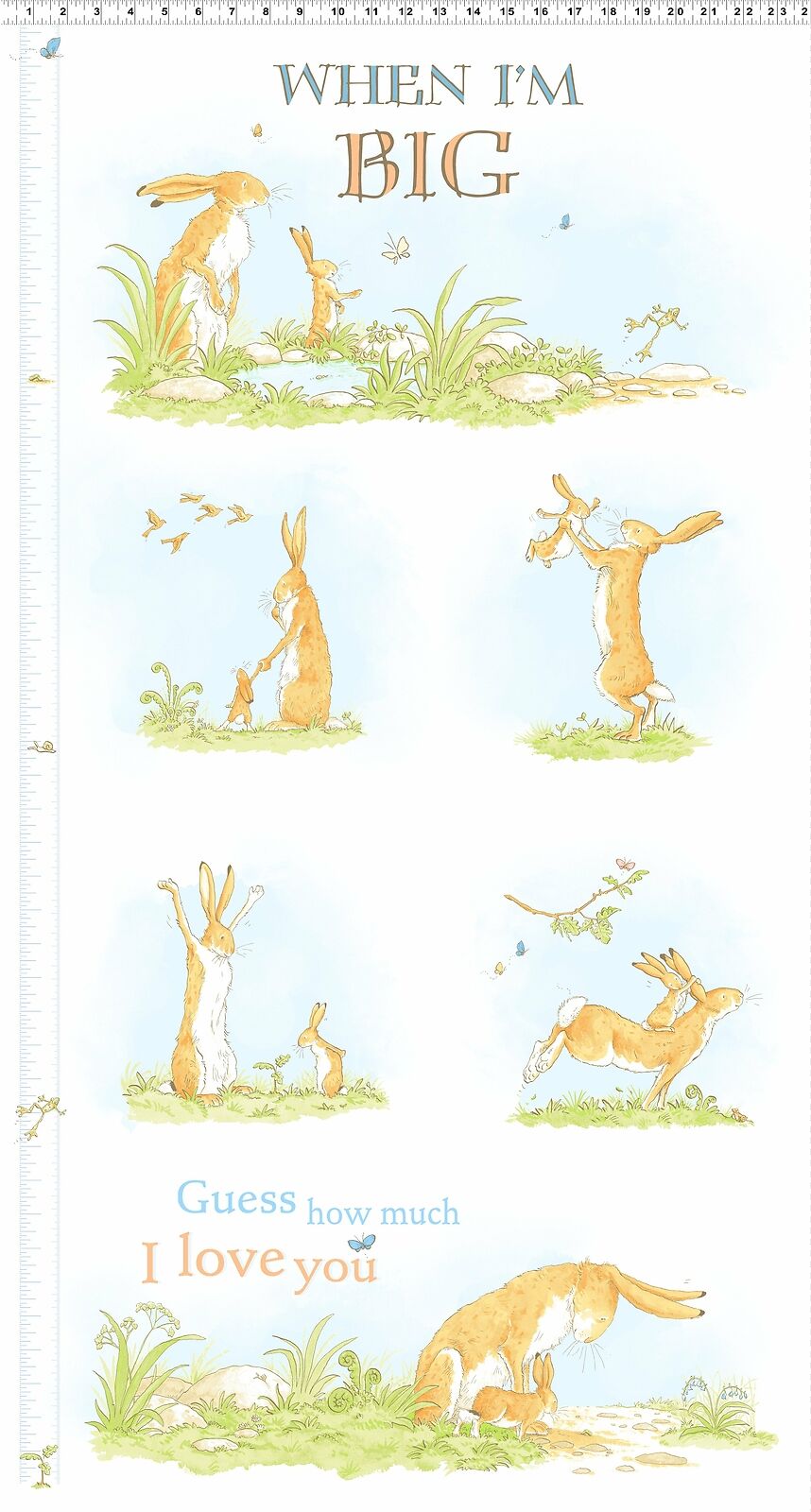 Guess How Much I Love You Hares Hight Chart Panel 100% Cotton Print Fabric