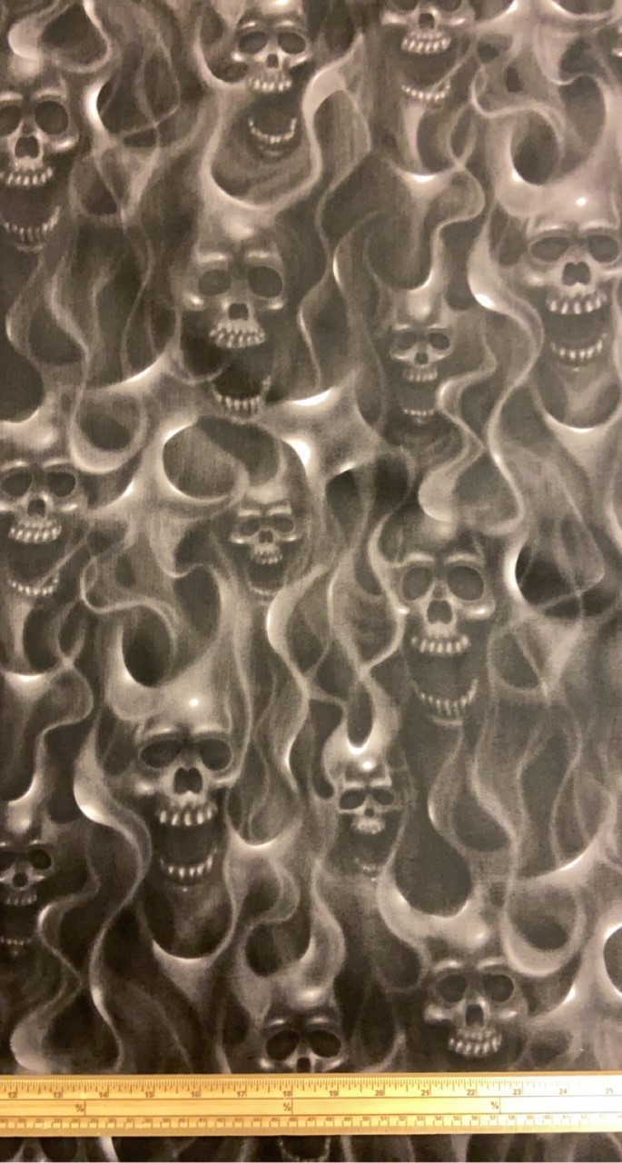 Fat Quarter Skulls On Fire Black Mist 100% Cotton Quilting Fabric
