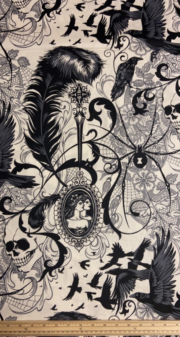 Fat Quarter After Dark Gothic Murder Of Crows 100% Cotton Quilting Fabric