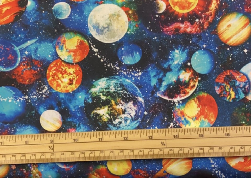 Fat Quarter Bright Mixed Planets In Space 100% Cotton Quilting Fabric