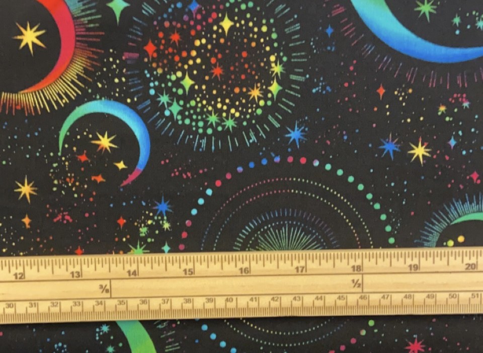 Fat Quarter Moons And Stars Rainbow 100% Cotton Quilting Fabric