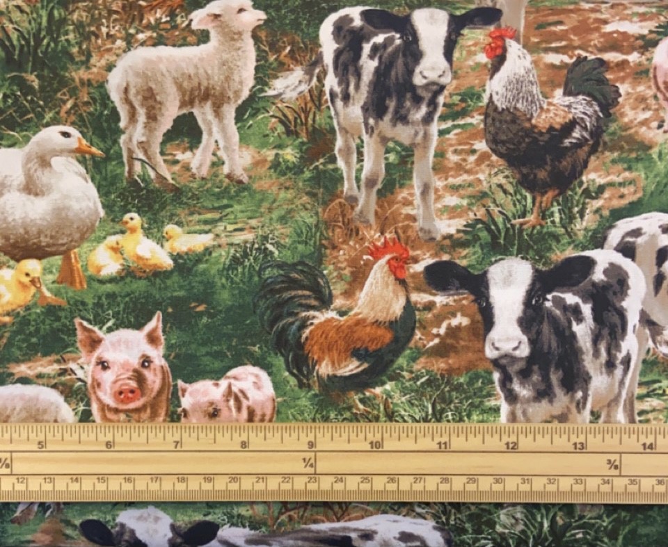 Fat Quarter Animal Farm Sheep, Chickens, Cows, Pigs 100% Cotton Quilting Fabric