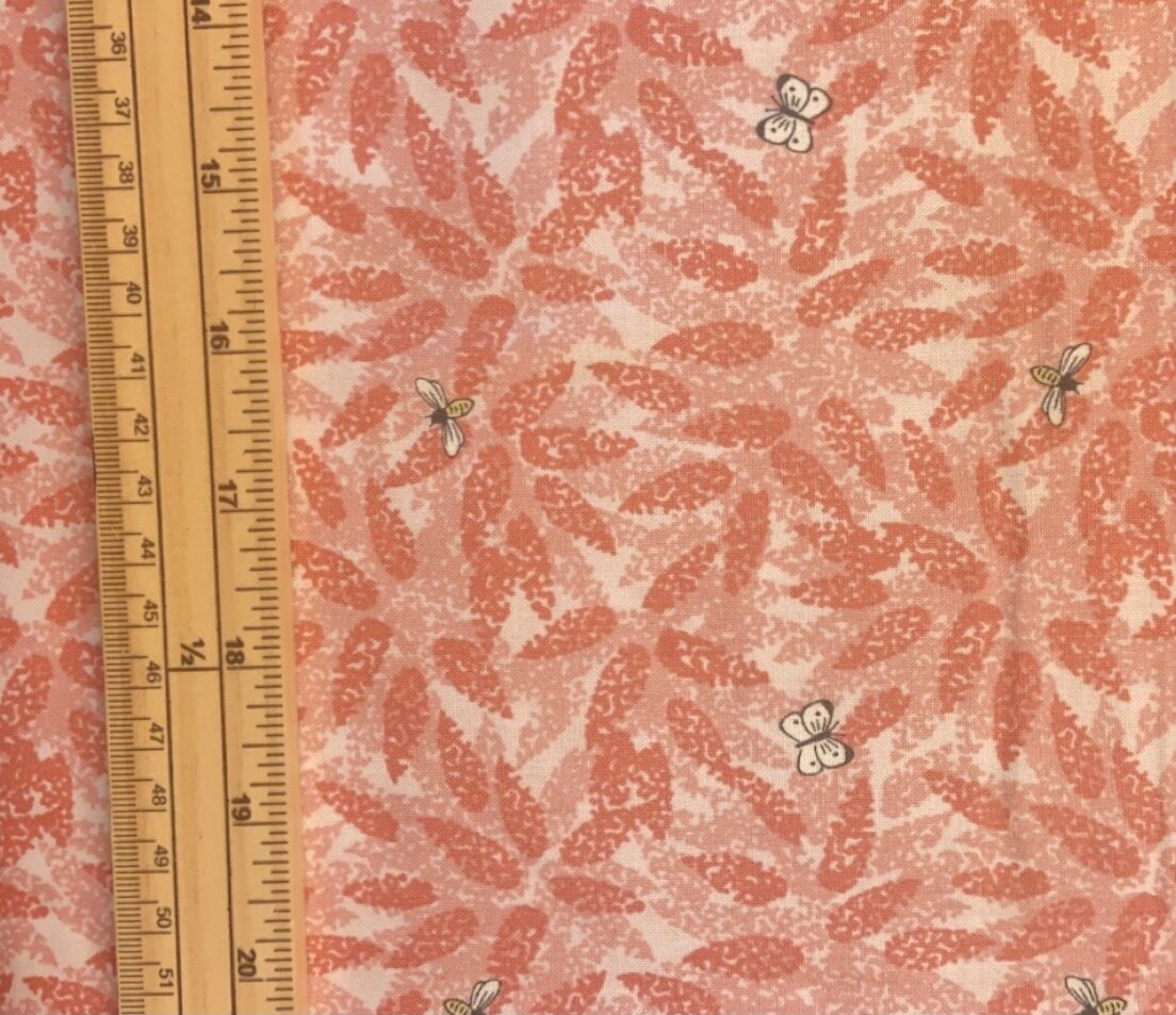 Fat Quarter Grandmas Garden Butterfly And Bees On Pink 100% Cotton Fabric