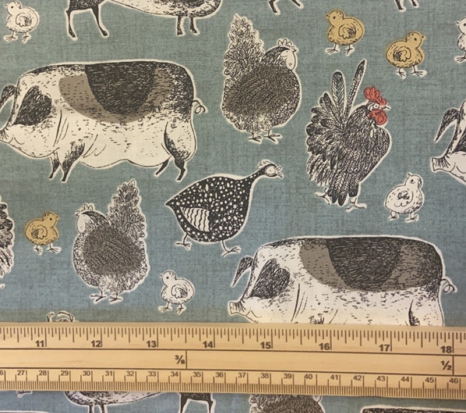 Fat Quarter Home Grown Farm Animals On Teal 100% Cotton Quilting Fabric