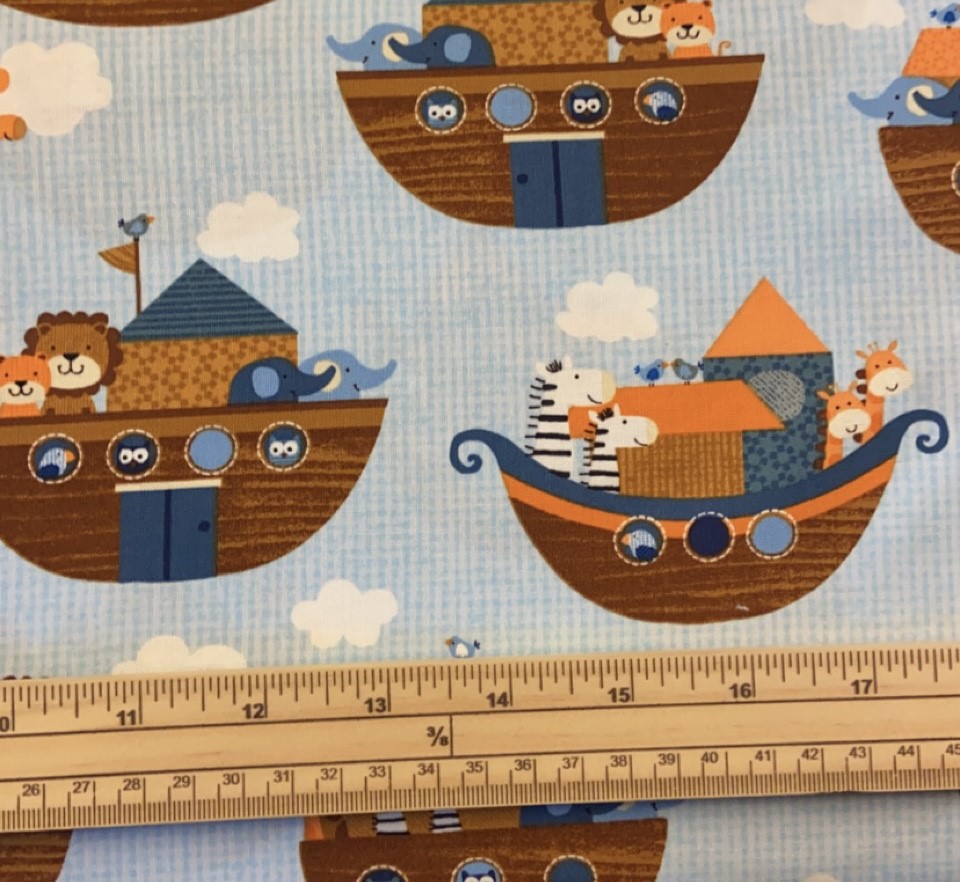 Fat Quarter Noah's Story Cute Animals In A Boat On Blue 100% Cotton Quilting Fabric