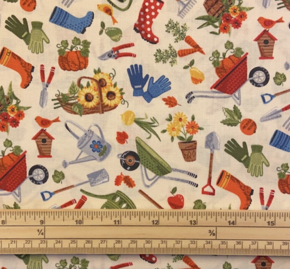 Fat Quarter Good Life Scattered Garden Tools 100% Cotton Quilting Fabric