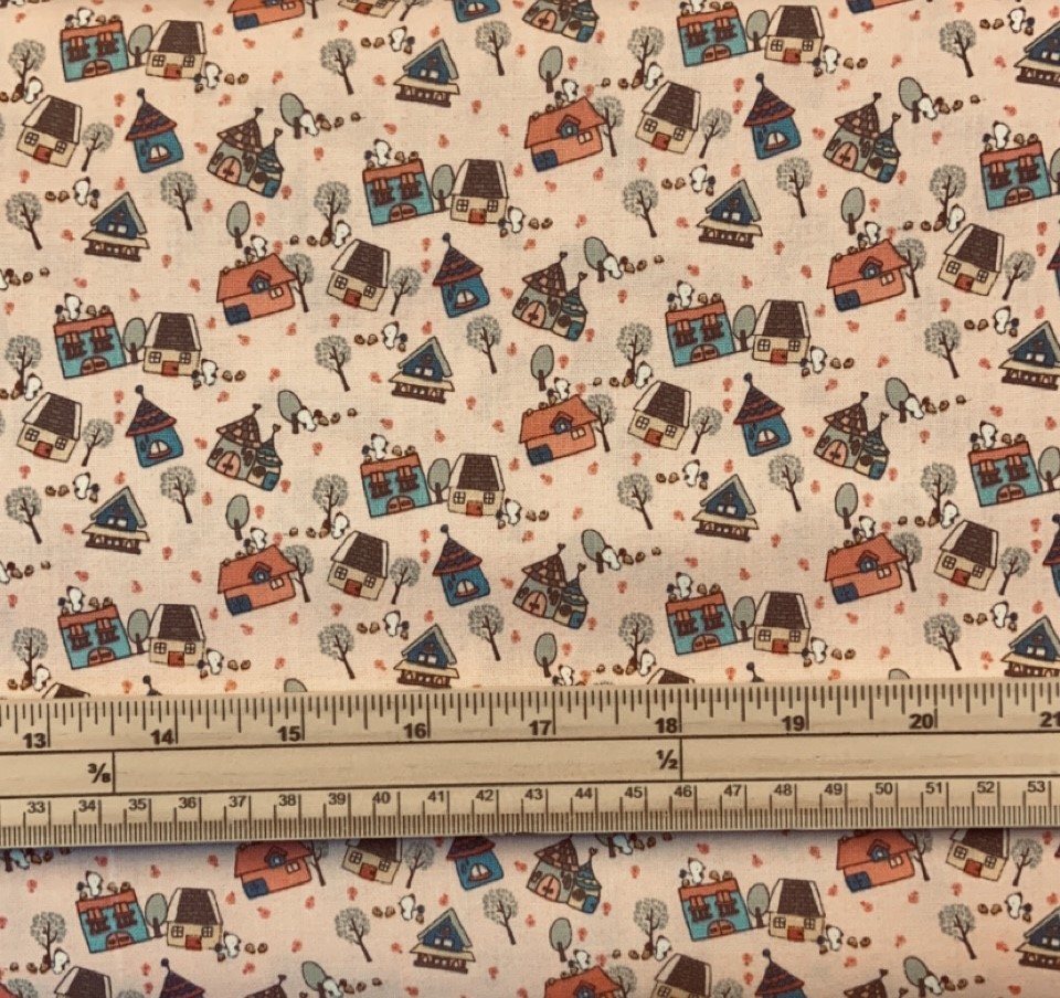 Fat Quarter Zenprints Scattered Houses On Pink 100% Cotton Fabric