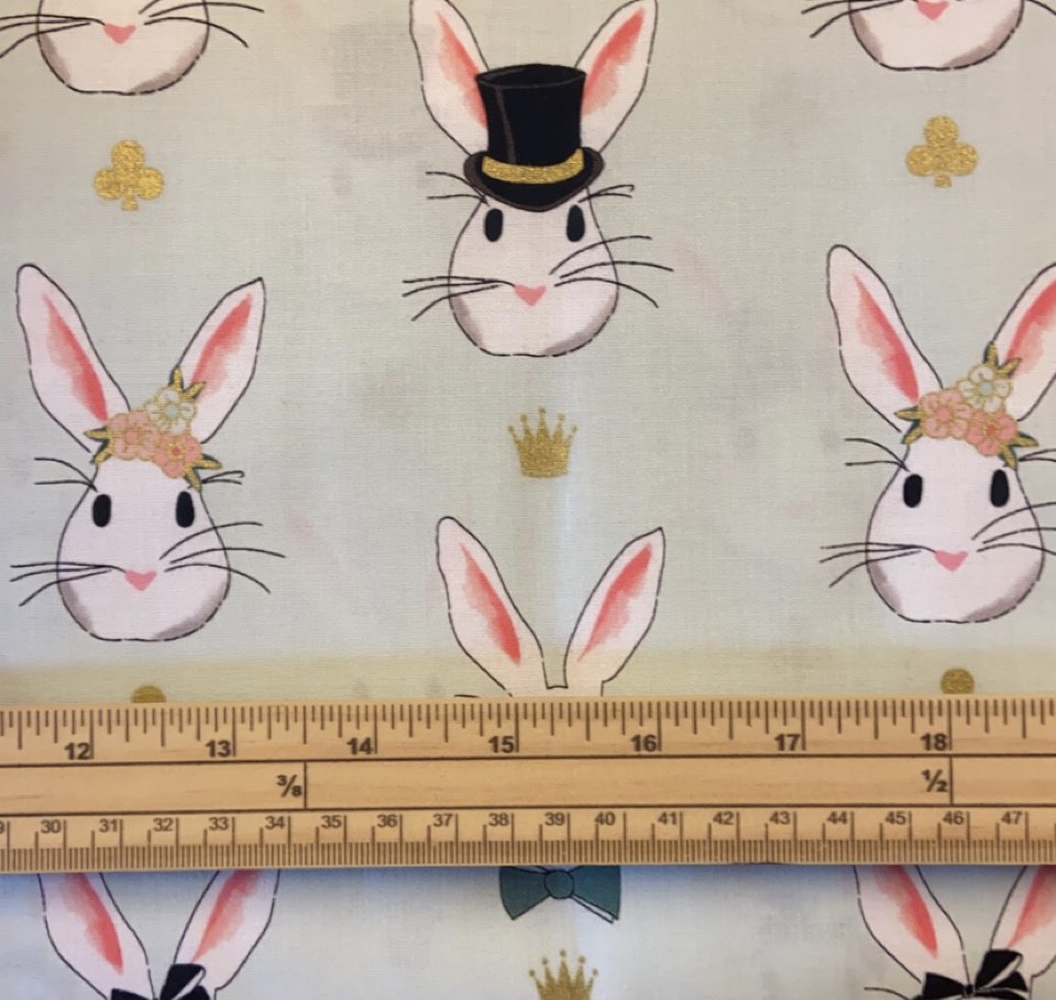Fat Quarter Wonderland White Rabbits On Mint 100% Cotton Quilting Fabric