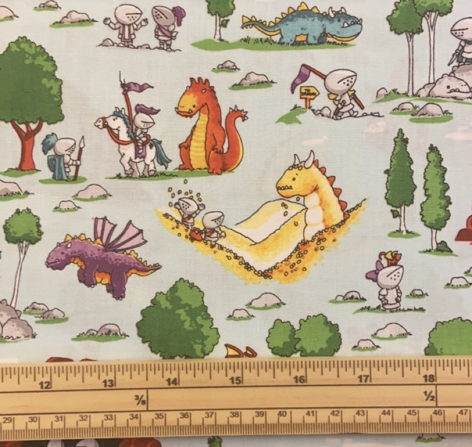 Fat Quarter Dragons And Knights Allover Blue 100% Cotton Quilting Fabric