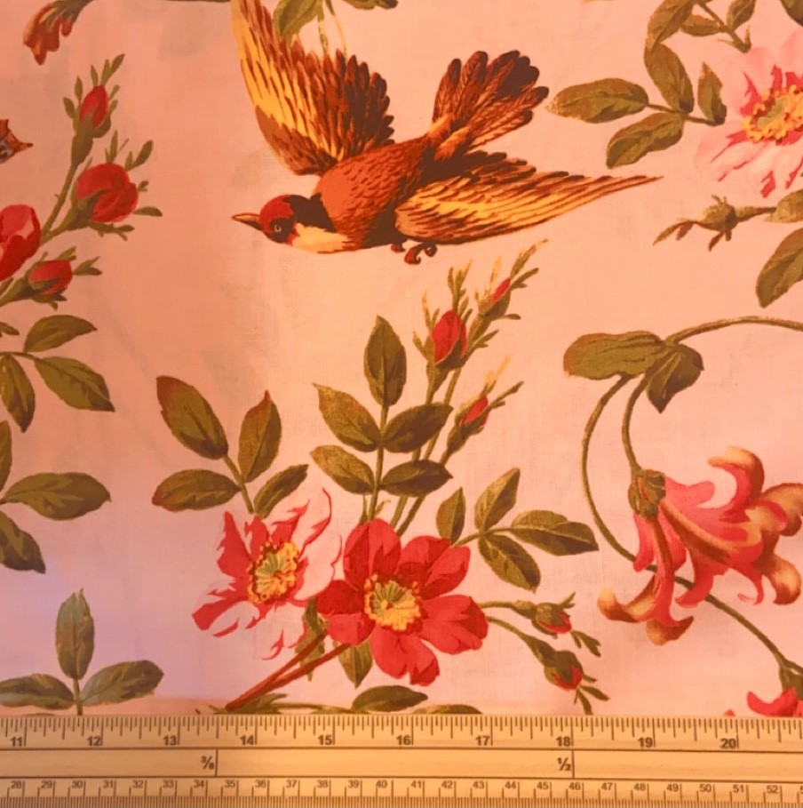 Fat Quarter Club House Birds Floral On Pink 100% Cotton Fabric