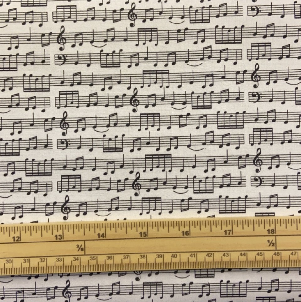 Fat Quarter Music Sheet White And Black Nutex 100% Cotton Quilting Fabric