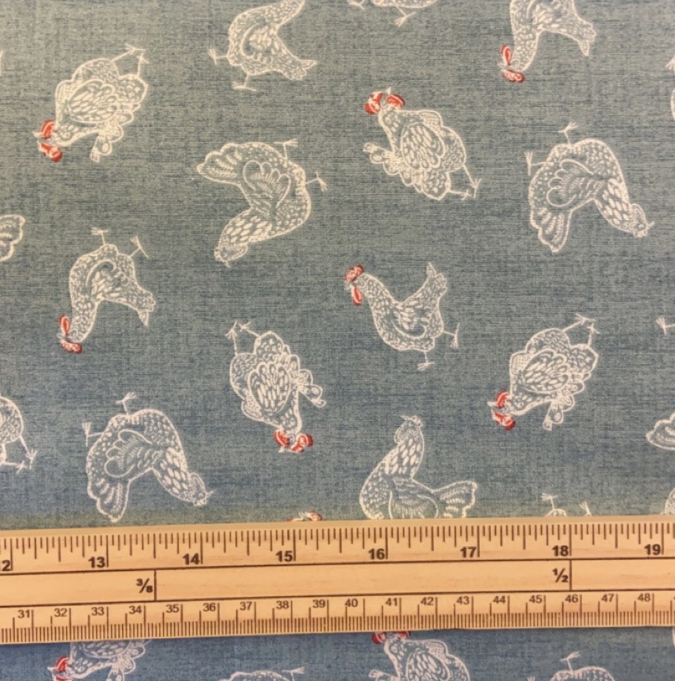 Fat Quarter Home Grown Chickens On Teal 100% Cotton Quilting Fabric