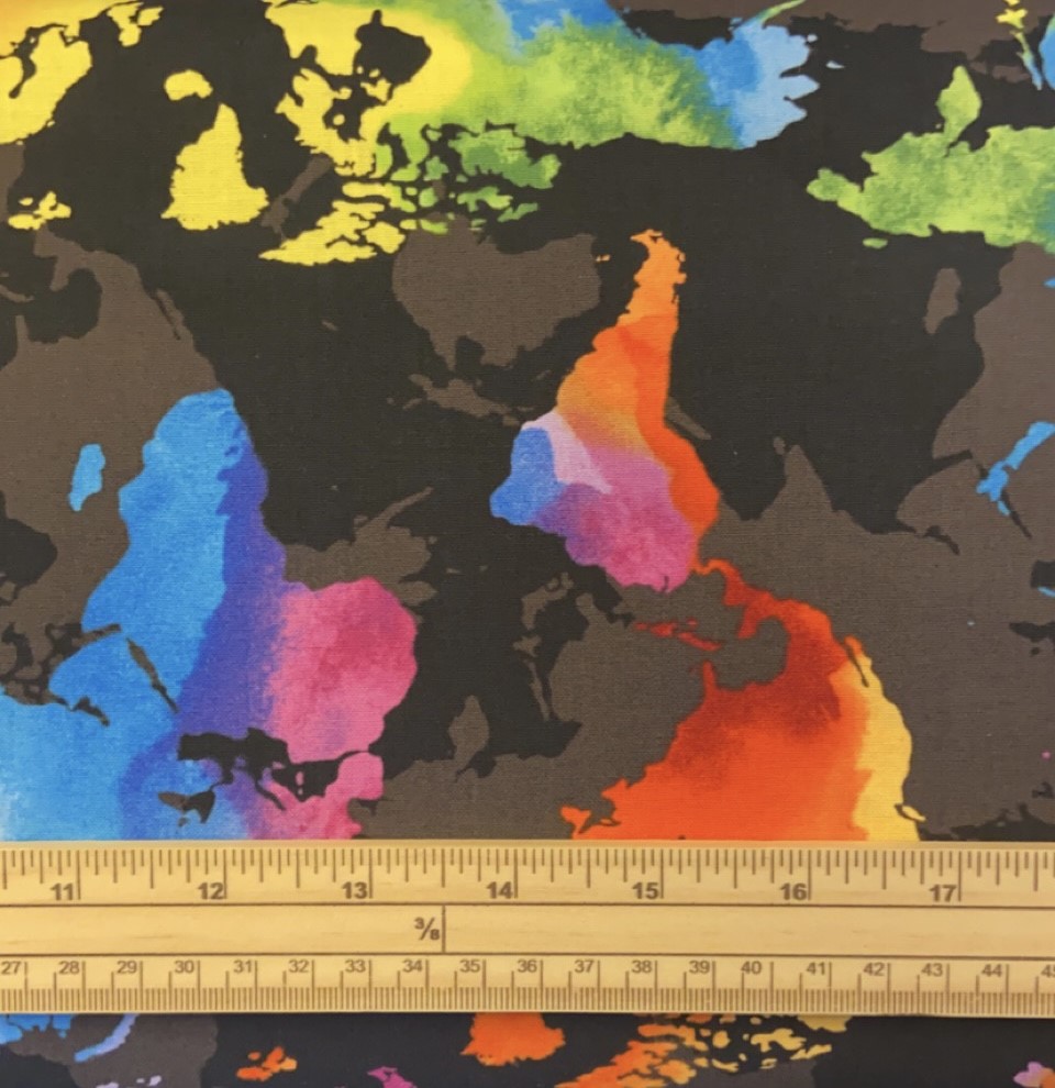 Fat Quarter Rainbow World Map 100% Cotton Quilting Fabric