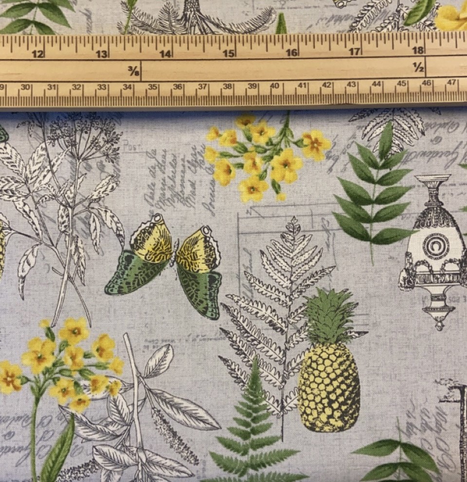 Fat Quarter Fern Garden Montage Allover Grey 100% Cotton Quilting Fabric