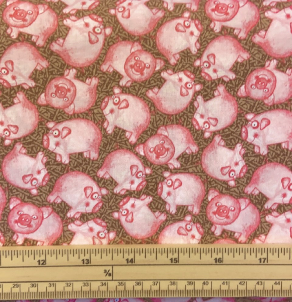 Fat Quarter Barnyard Boogie Pigs On Straw 100% Cotton Quilting Fabric