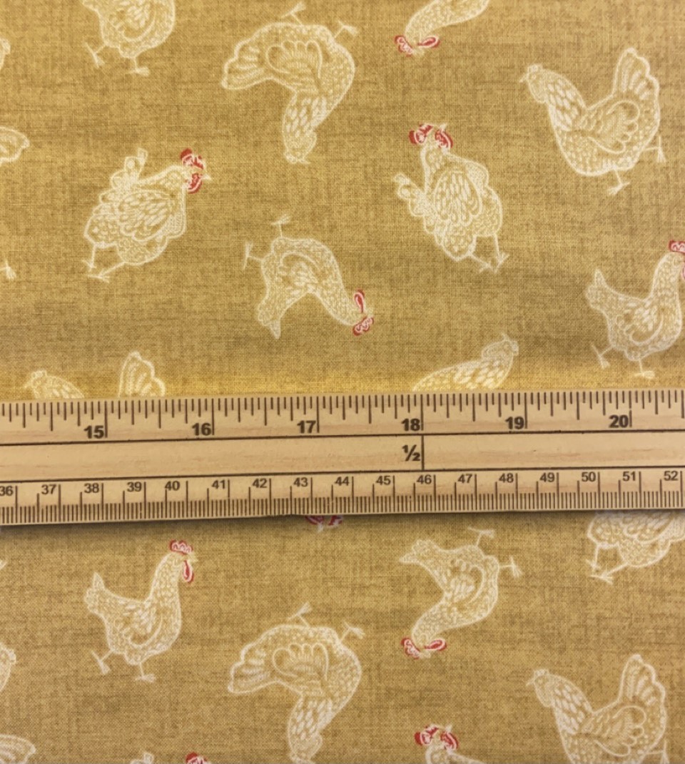 Fat Quarter Home Grown Chickens On Mustard 100% Cotton Quilting Fabric