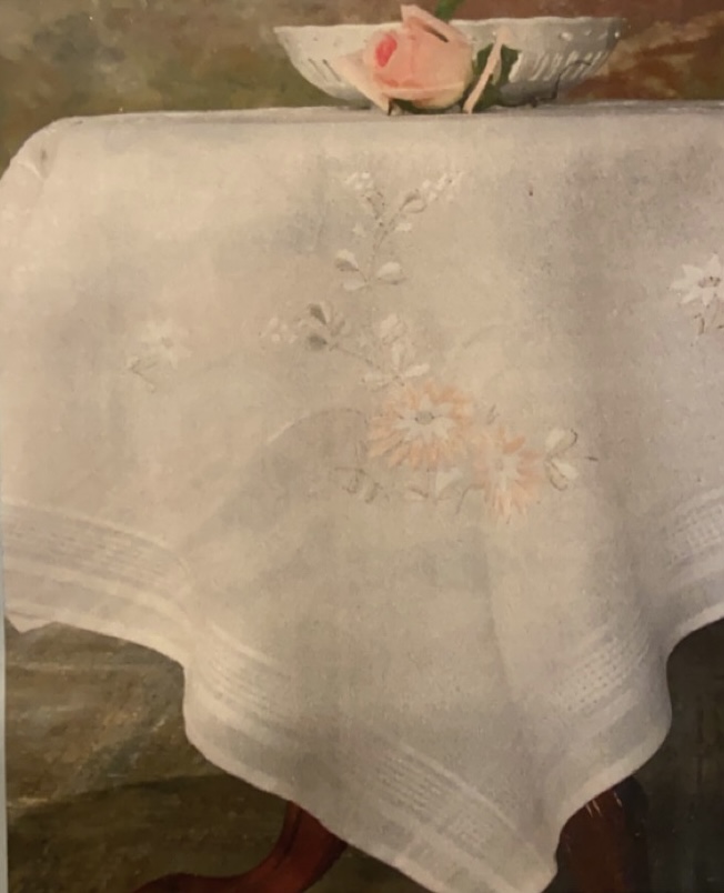 Baby Pink And White Floral Stamped Tablecloth Embroidery Kit 32''x32''