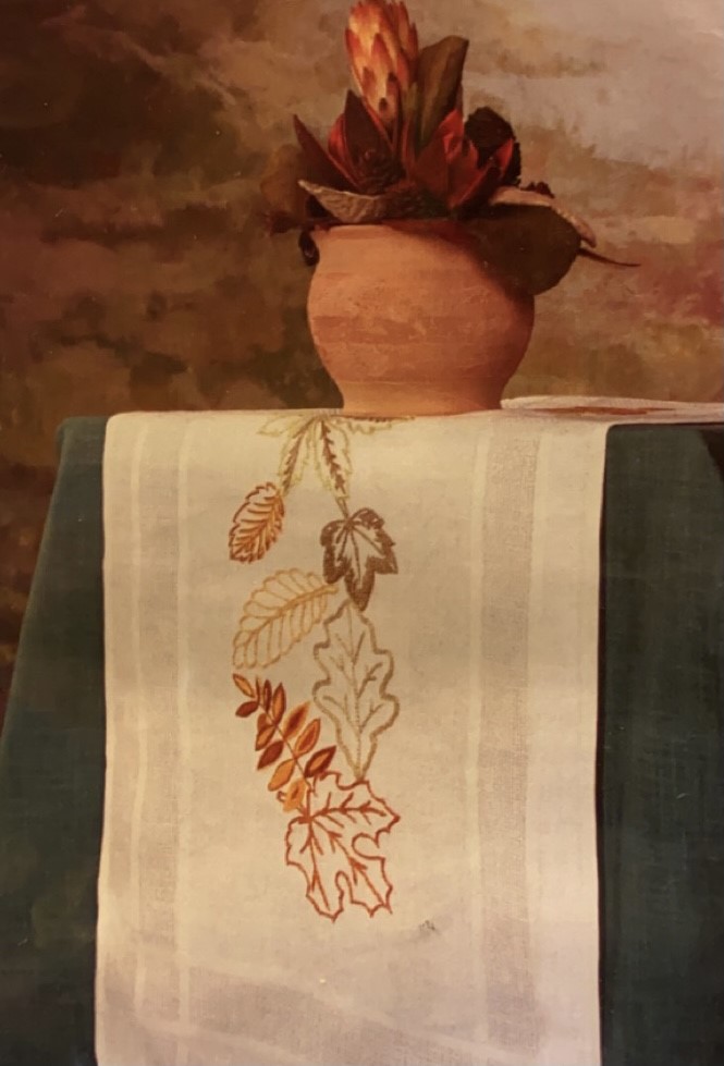 Table Runner Autumnal Leaves Patterned Stamped Embroidery Kit - 16" x 35"