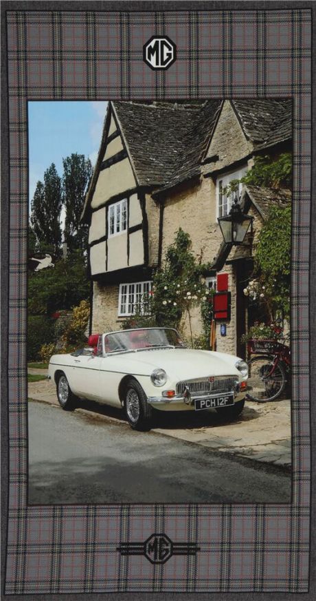 MG Vintage White Car Scene 100% Cotton Print Fabric