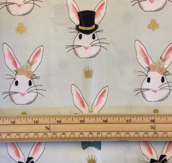 Fat Quarter Wonderland White Rabbits On Mint 100% Cotton Quilting Fabric