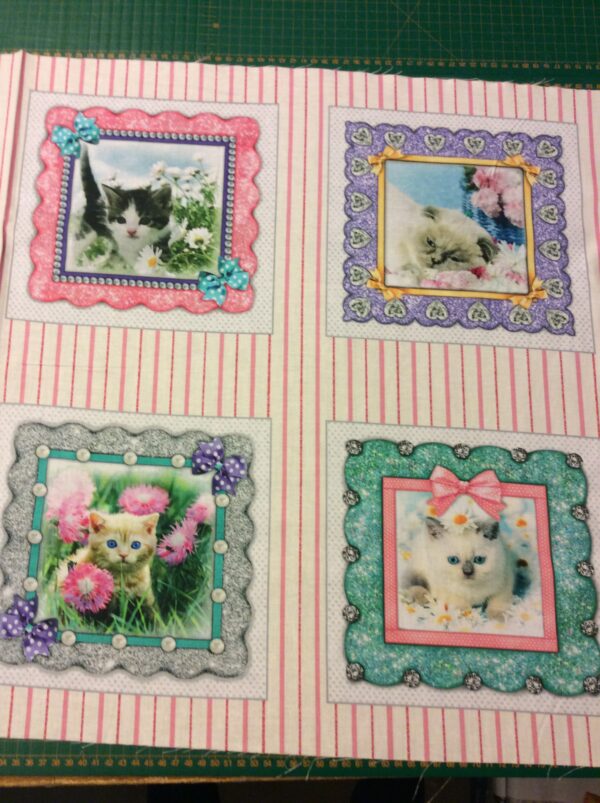 8 Kitty Glitter Kittens In Frames Panels 100% Cotton Print Fabric