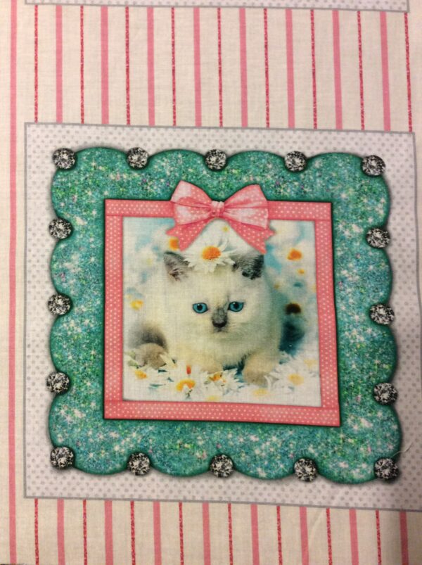 8 Kitty Glitter Kittens In Frames Panels 100% Cotton Print Fabric - Image 8