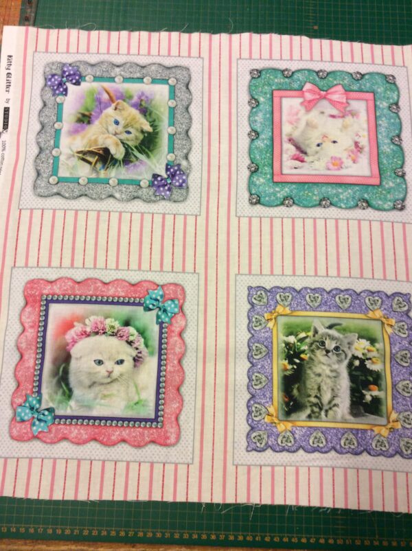 8 Kitty Glitter Kittens In Frames Panels 100% Cotton Print Fabric - Image 2