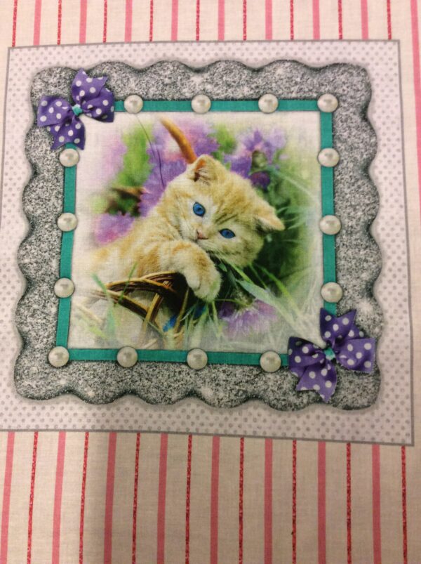 8 Kitty Glitter Kittens In Frames Panels 100% Cotton Print Fabric - Image 3