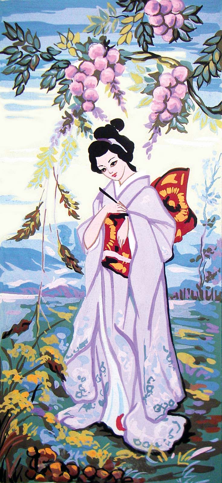 Geisha In Lilac Kimono Tapestry Canvas