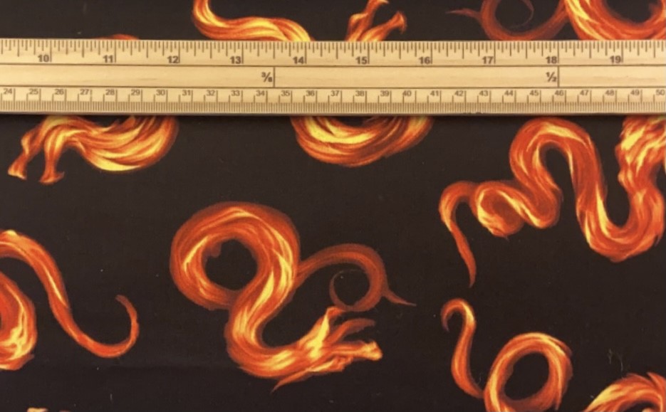Fat Quarter Flaming Japanese Fire Dragons On Black 100% Cotton Quilting Fabric