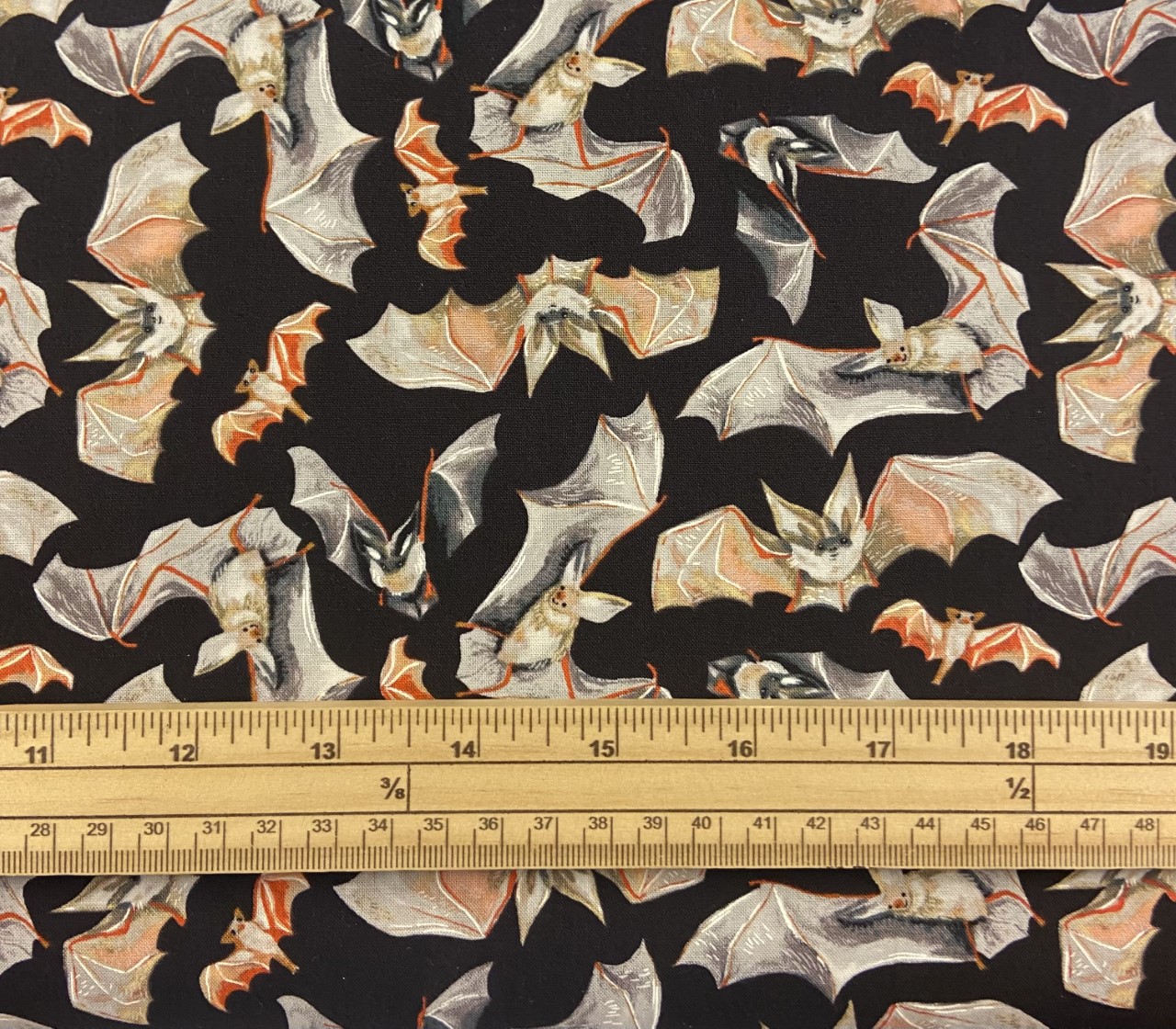 Fat Quarter Cute Flying Bats On Black 100% Cotton Quilting Fabric